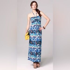 Nicole by Nicole Miller Babydoll Graphic Prism Multicolor Halter Maxi Dress M